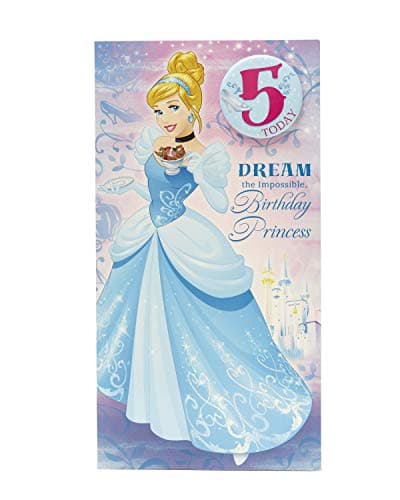 Image of Age 5 Birthday Card - Princess Cinderella Birthday Card with Birthday Badge - 5th Birthday, Ideal Gift Card for Kids - Disney