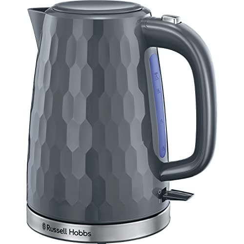 Image of Russell Hobbs Honeycomb Electric 1.7L Cordless Kettle (Fast Boil 3KW, Grey premium plastic, matt & high gloss finish, Removable washable anti-scale filter, Push button lid, Perfect pour spout) 26053