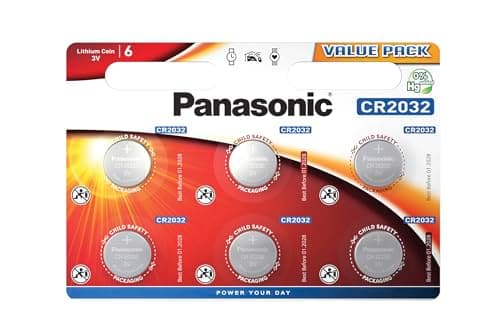 Image of Panasonic CR2032 Lithium 3 Volt Battery card of 6