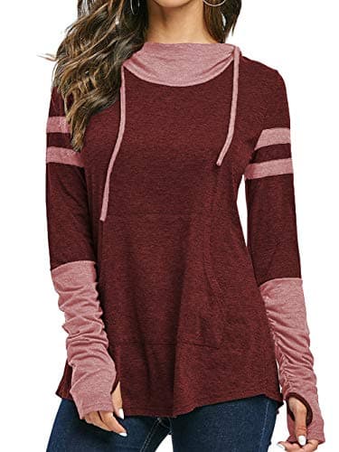 Image of iChunhua Long Sleeve Cowl Neck hoodies for Women UK Burgundy L