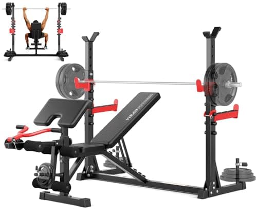 Image of YOLEO 1980LBS Adjustable Weight Bench Set, Workout Bench with Squat Rack, Leg Extension, Preacher Curl, Bench Press with Safety Bar Catches, Weight Benches for Home Gym(47.44" WIDE GRIP)
