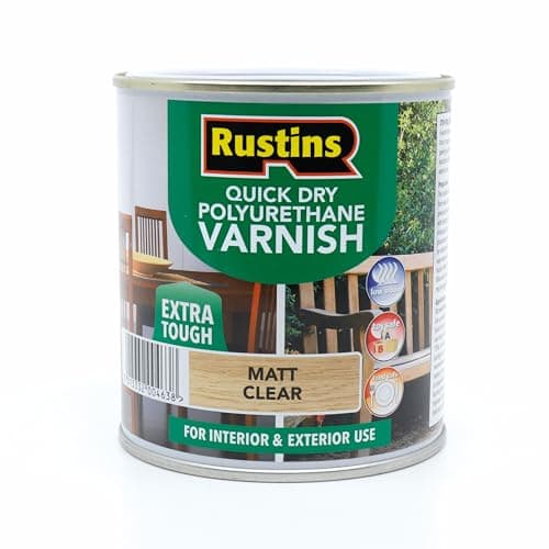 Image of RustinsQuick Dry Poly Varnish Matt Clear 500ml -Tough, Water-Based Clear Finish in Gloss, Matt or Satin; Durable Protection for Interior Wood, Furniture and Floors