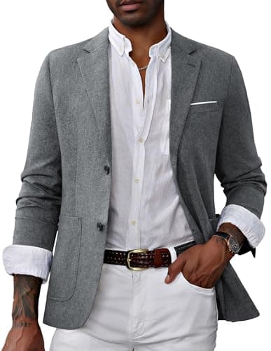 Image of PaulJones Mens Blazer Causal Business Blazer Regular Fit Tweed Suit Blazer Jackets Lightweight Sport Jackets L Light Gray