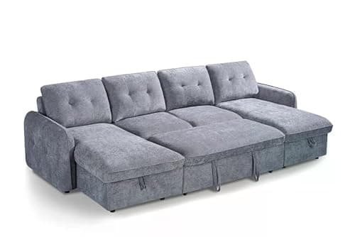 Image of Beehive Furniture Marlowe - U-Shaped Corner Sofa Bed - Grey Upholstered Large Family Couch | Setup Included | Built to Last (U-Shaped Corner Sofa Bed)