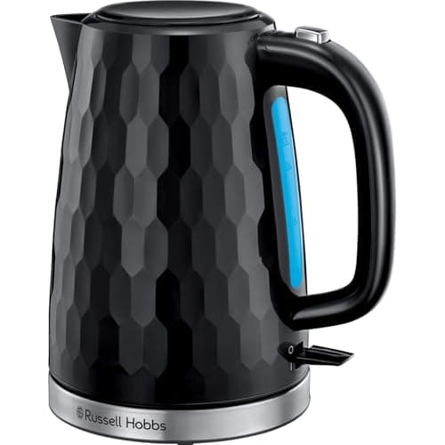 Image of Russell Hobbs Honeycomb Electric 1.7L Cordless Kettle (Fast Boil 3KW, Black premium plastic, matt & high gloss finish, Removable washable anti-scale filter, Push button lid, Perfect pour spout) 26054