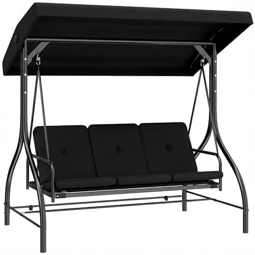 Image of Outsunny 3 Seater Canopy Swing Chair, 2 in 1 Garden Swing Seat Bed, with Adjustable Canopy and Metal Frame, Black
