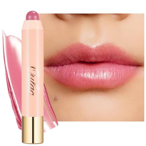 Image of Oulac Light Pink Moisturizing Lipstick Tinted Lip Balm - Hydrating Lip Crayon for Dry Lips & Blush - Lip Colour and Cheeks Makeup | 2.48g, Rose Tea (06)
