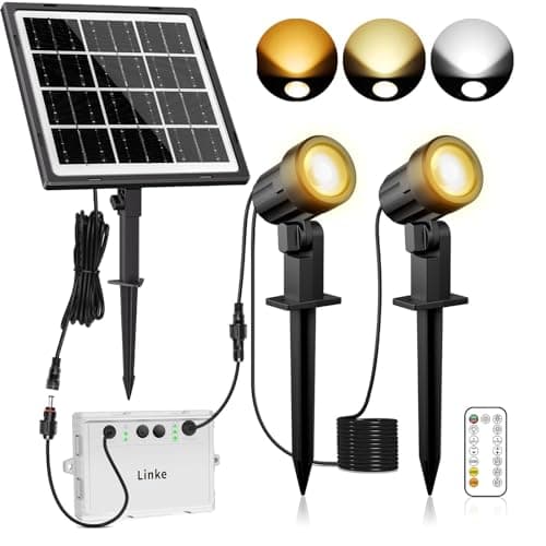 Image of Linke Solar Spotlights Outdoor Garden, 2700K/4000K/6500K Adjustable 2 in 1 Landscape Spotlights, IP66 Waterproof Dusk to Dawn Solar Uplighters for Pathway Yard Tree Patio & Lawn