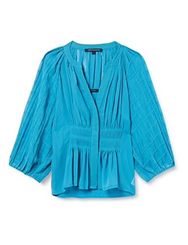 Image of French Connection Women's Cora Pleated Smock Top Blouse, Mosaic Blue, M