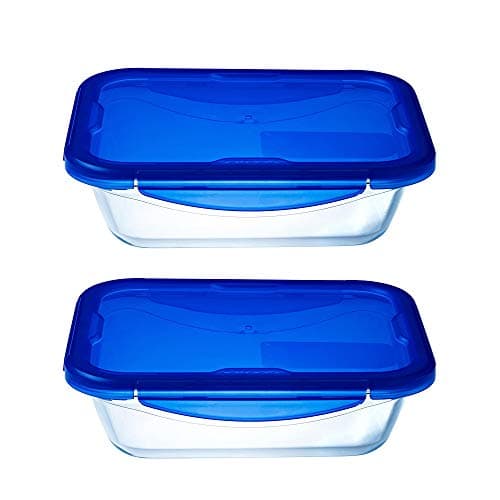 Image of Pyrex Easy Wash Cook & Go Rectangular Container with Lid Small 0.8 Litre Blue (Pack of 2)