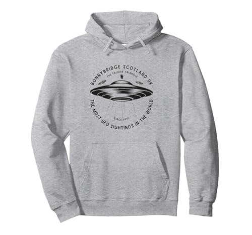 Image of Bonnybridge Scotland UK UFO Sightings Alien UFO Tourist Pullover Hoodie, Adult Unisex, Heather Grey, Medium
