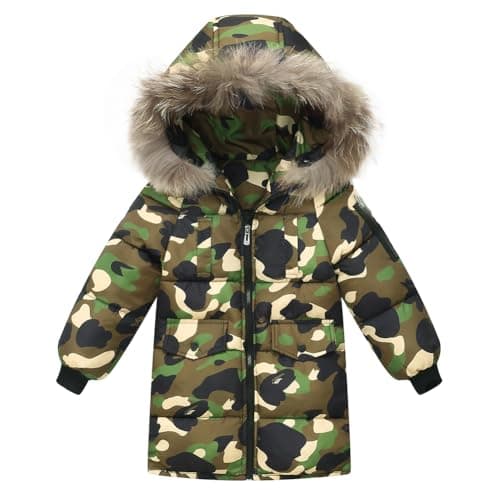 Image of Valcatch Boys Girls Winter Camo Coat 6-7 Years, Kids Warm Quilted Puffer Down Jacket with Detachable Faux Fur Hood, Water Resistant Parka Jacket for Outdoor Skiing, Teenage Snowsuit Outerwear