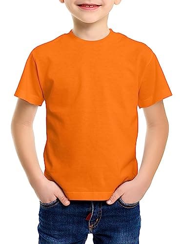 Image of Love My Fashions Kids Value Weight Crew Neck Plain T-Shirt Short Sleeve Casual Tees for Boys Cotton Tops for Children Orange