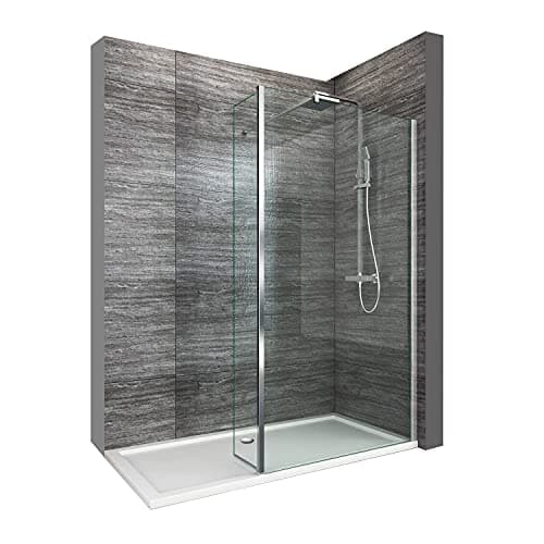 Image of ELEGANT 900mm Walk in Wetroom Shower Enclosure 8mm Easy Clean Glass Frameless Shower Screen Panel with 300mm Return Panel and Support Bar