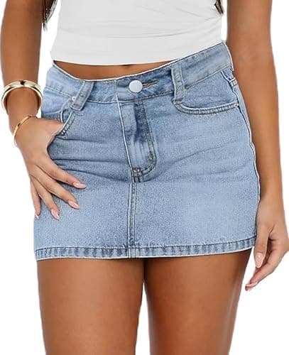 Image of Betrodi Women Blue Denim Low Waist Mini Jean Skirt - Stretch Bodycon Low Rise Micro Cargo with Pockets
