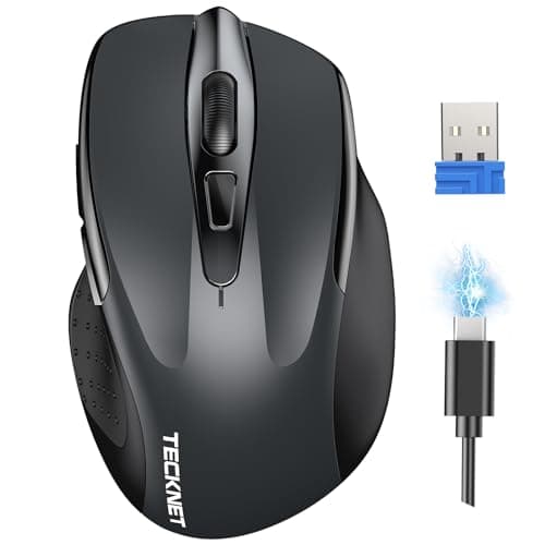 Image of TECKNET Rechargeable Wireless Mouse, 2.4G Computer Mouse Cordless with USB Receiver, 4800DPI Adjustable Wireless Ergonomic Mouse for Laptop PC Windows Mac OS, Silent Click, Grey