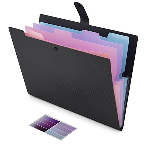 Image of NAFY Colorful Expanding File Folder, 5 Pockets Folder with Colored Labels Portable Weave Pattern Accordion File Folder A4 Letter Size Project Organizer Document Folder for Office School (Black)