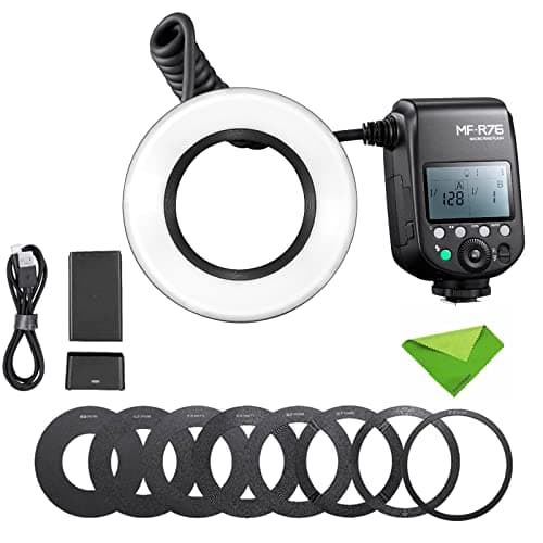 Image of GODOX MF-R76 Macro LED Ring Flash Speedlite 76Ws 660 Full-Power Flashes Dual-Flash Tubes Power Adjustment 1/128 to 1/1 10 Levels of Power Ratio for Canon Nikon Sony Fuji Olympus Panasonic (NO TTL)