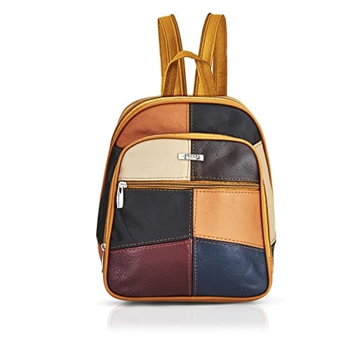 Image of Woodland Leathers women's fashion backpacks small black backpacks for women with anti theft zipper and hand bag handle, 2 in 1 Sling Backpack (Patch Design)