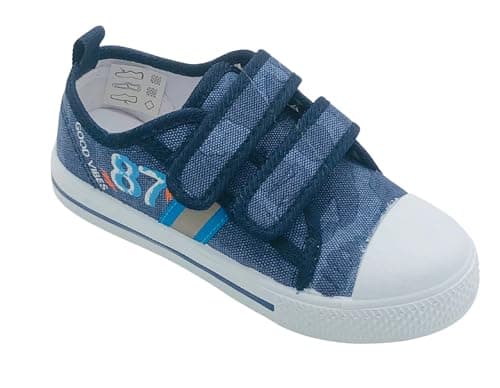 Image of GladRags Kids Boys Infants Canvas Summer Shoes Trainers Pumps with Hook & Loop Strap Closure, Blue, Size 7