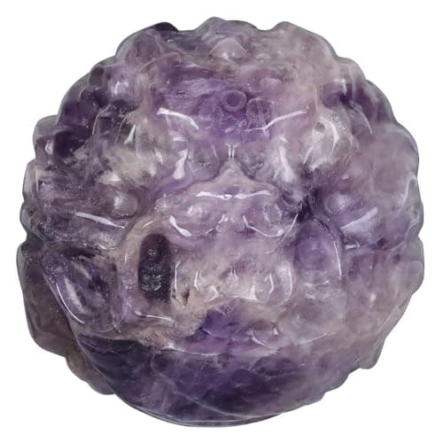 Image of Nupuyai Coiled Dragon Amethyst Crystal Stone Statue, Carved Stone Figurine Pocket Statue Dragon Feng Shui Figurine Home Office Decor