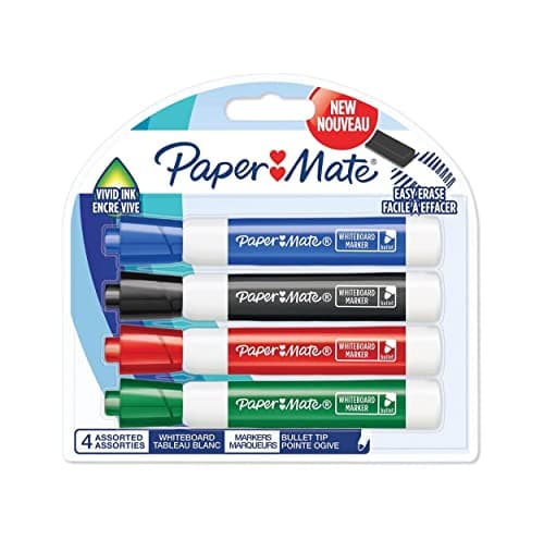 Image of Paper Mate Low Odour Whiteboard Markers, Bullet Tip, Assorted Ink Colours, 4 Count