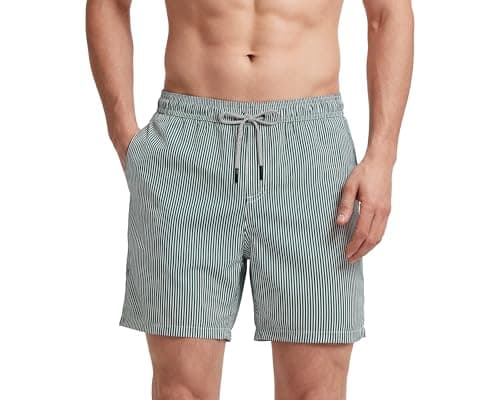Image of MaaMgic Men's Swimming Shorts Quick Dry Swim Trunks Casual Short with Pockets Fit Performance Surfing Swimwear,Red Green Leaves,S
