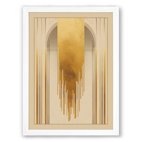 Image of Gilded Descent Minimalist Framed Wall Art Print A2 (59.4×42cm) White, Wall Decor for Living Room, Bedroom, Office & Home, Ready to Hang, Art Gift