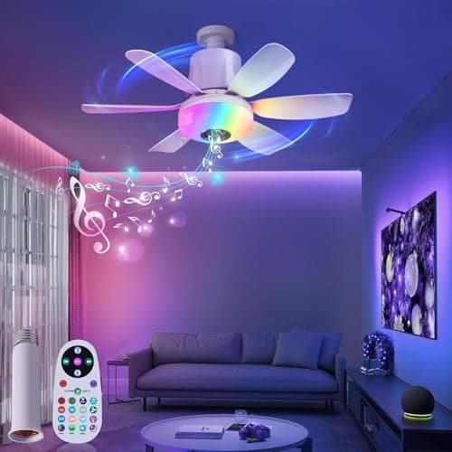 Image of VIMAZ Lights Bulb Ceiling Fan with Bluetooth Speaker and Remote RGB Music, 2026 New White Dimmable Led Fan Light for Bedroom 32W E27 Base 3 Colors 3 Speeds Screw in Ceiling Lamps Socket Fan UK