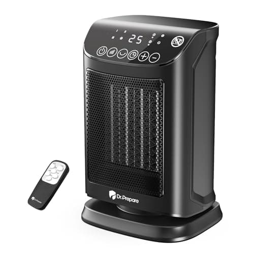 Image of DR.PREPARE Electric Heater, Portable Heaters for Home Low Energy, 1800W PTC Ceramic Space Heater with Thermostat, Oscillation, Remote, 12H Timer, 3 Heat Modes + Fan + ECO Mode, Safe Heater for Bedroom