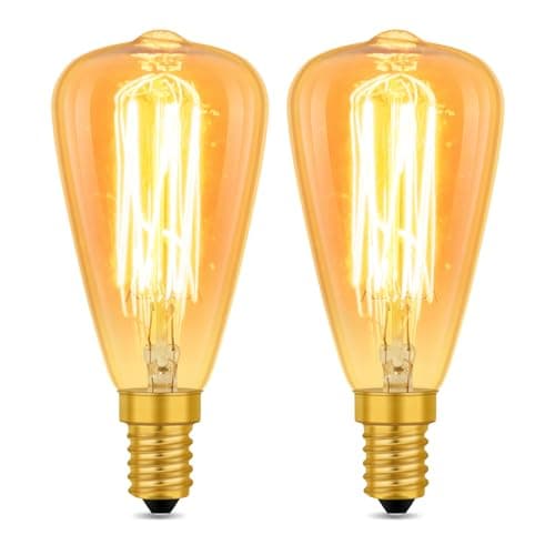 Image of Caldarax 2 Pack Vintage Light Bulb E14 Dimmable, ST48 Decorative Light Bulbs, Retro Filament Amber Glass Warm White 2700K, 400 Lumen, Squirrel Cage, Vintage E14 Edison Screw Cap Bulbs