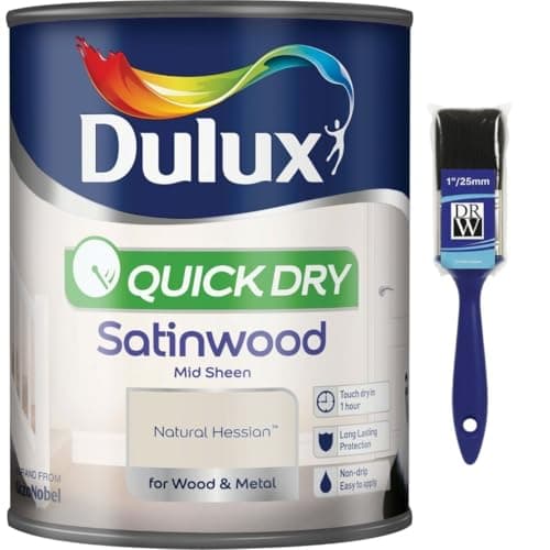 Image of Natural Hessian Quick Dry Satinwood Paint 750ml | Interior Wood and Metal Paint | Durable Mid Sheen Finish | Fast Drying Trim Paint for Doors Skirting Boards Cupboards and Furniture