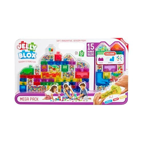 Image of Goliath Jelly Blox Mega Pack 50 Pieces (Exclusive) - Sensory Construction Game from 2 Years - Soft, Colourful Building Blocks for Stacking - Promotes Motor Skills - Compatible with All Jelly Blox Sets