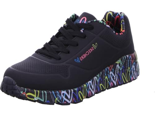 Image of Skechers Girl's Uno Lite Lovely Luv Sneakers, Black Synthetic/Multi Trim, 6 UK Child