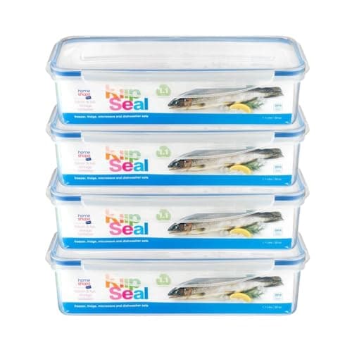 Image of HOMESHOPA Rectangular Bacon Storage Containers, 4 Pack 1.1 Litre Plastic Leakproof Food Storage Container with Lids, BPA Free Stackable & Airtight Food Boxes Microwave & Freezer Dishwasher Safe