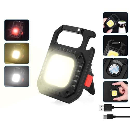 Image of URAQT LED Torch, Portable Mini LED Small Work Light Keychain Flashlight, 7 Modes 1000 Lumens Rechargeable Inspection Lights with Bottle Opener Magnetic Base for Camping Repair Emergency Lighting