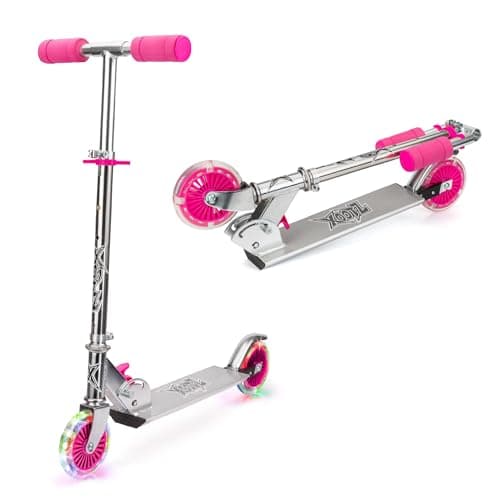 Image of Xootz Light Up LED Scooter, Folding with Adjustable Handle Bars for Boys and Girls, Pink