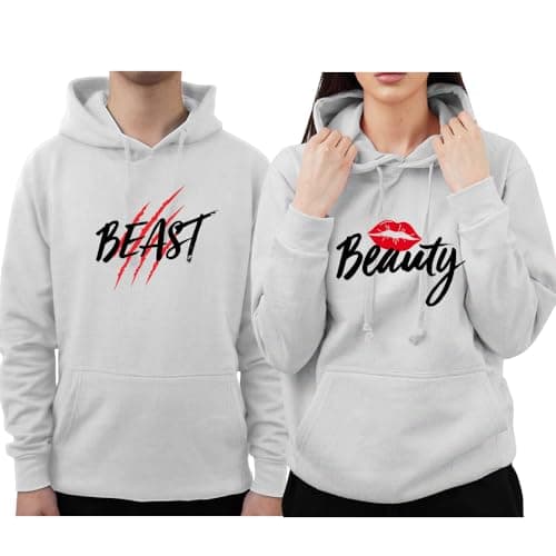 Image of Graphic Impact Beauty and The Beast Matching Set for Him And Her Unisex Hoodie Novelty Design Gift Idea Wife Husband Girlfriend Boyfriend Love Valentines Day Couples Matching Hoodies(HGrey,Beast,XXL)