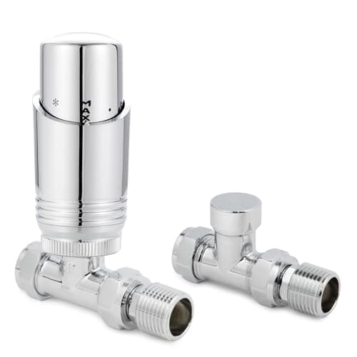 Image of VANCOCO Chrome Thermostatic Radiator Valve 1/2"×15mm Straight with Lockshield, Thermostat TRV Set, H62 Brass, Energy Saving