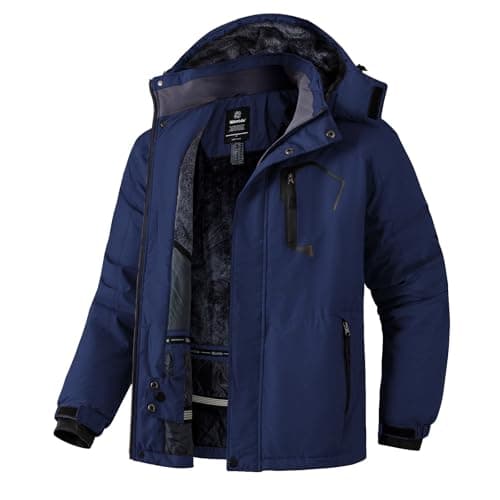 Image of Wantdo Men's Warm Winter Jacket Mountain Ski Jacket Thermal Fleece Coat Outdoor Hooded Waterproof Jackets Navy L