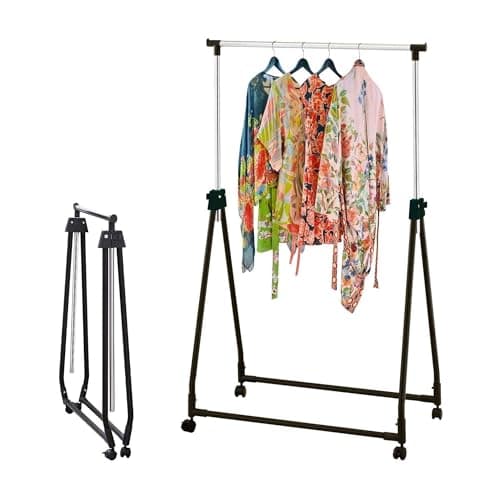 Image of Taylor & Brown Chrome Metal Rail Rack - Adjustable Height Portable Garment Rack on Castor Rolling Wheels - Superior Foldable Storage Display Stand - Clothing Hanging Clothes Rails Rack for Bedroom