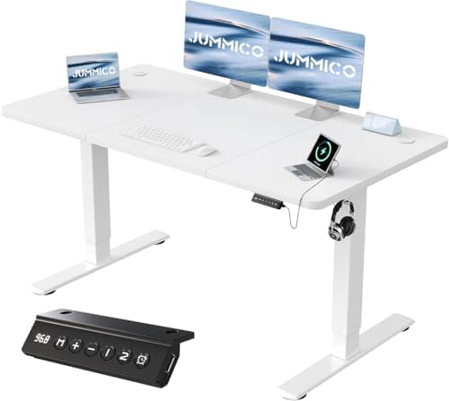 Image of JUMMICO 140x60cm Electric Standing Desk with USB Charging Height Adjustable Desk with Sedentary Reminder Stand Up Desk with Splice Board for Home Office,White