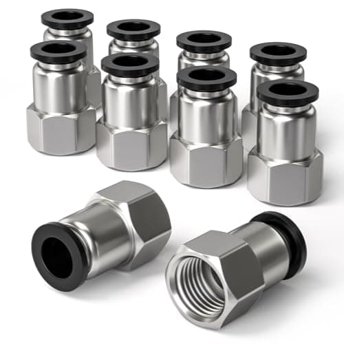 Image of Bwintech 10 Pcs 10mm Tubing OD x 1/4" Female BSP Thread Straight Push in Connect Pneumatic Fitting,PCF10-02 Quick Release Air Line Adapter