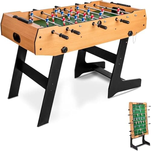 Image of HLC 4FT Folding Foosball Table for Adults & Kids, Indoor Soccer Table with Retractable Rods, Full Size Indoor Soccer Table, Space-Saving Compact Design, Safe & Durable Game Table for Family