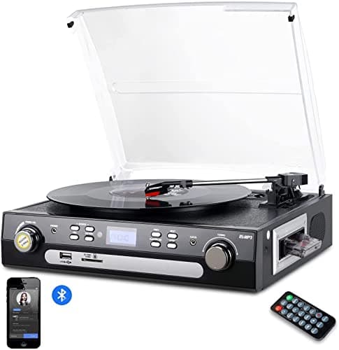 Image of DIGITNOW! Vinyl Record Player, Bluetooth Turntable with Stereo Speakers, Turntable for Vinyl to MP3 with Cassette Play, AM/FM Radio, Remote Control, USB/SD Encoding, 3.5mm Music Output Jack