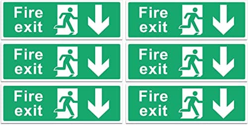Image of Rubigo – 1/2/4/6 Pack Fire Exit Signs - Down Arrow – Safety Signs - 30x10cm Self Adhesive Vinyl Sticker, Easy Application Fire Door Emergency Exit Signage (6)