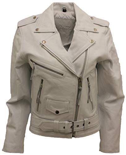 Image of Women's Stylish Brando White Leather Biker Jacket 24