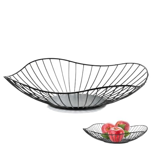 Image of Siocok Black Wire Fruit Basket Fruit Bowl, Iron Arts Fruit Storage Baskets for Kitchen Counter, for Home Decor, Table Centerpiece Decorative Hold Vegetables, Bread, Snacks, Potpourris (A)