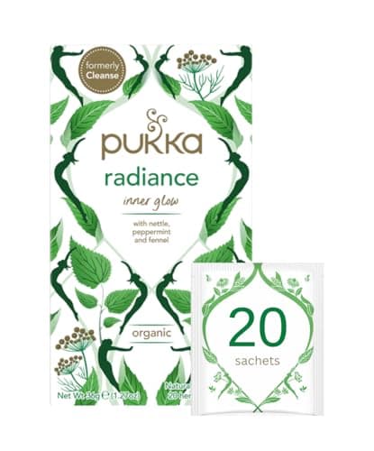 Image of Pukka Herbs | Radiance Organic Herbal Tea Box | Fennel, Aloe Vera, Peppermint, Dandelion and Nettle Tea | Perfect For An Inner Glow | Caffeine Free | 20 Plant Based Biodegradable Tea Bags