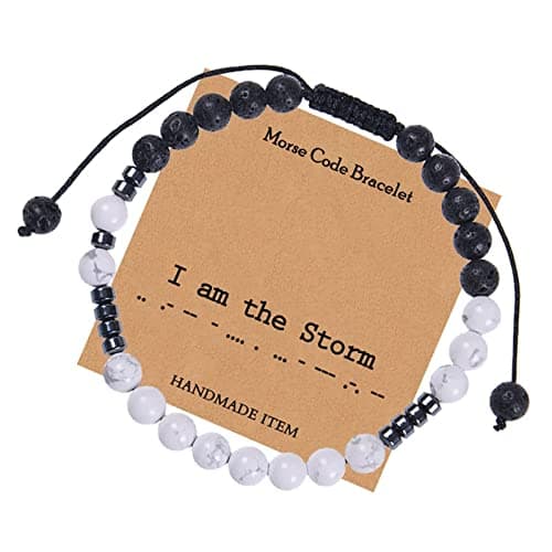 Image of Aotiwe Bracelets Beads, Bracelet for Women Set 6mm Inspirational Friendship Morse White Turquoise Bracelet Black White with Card I Am The Storm Crystal 30cm